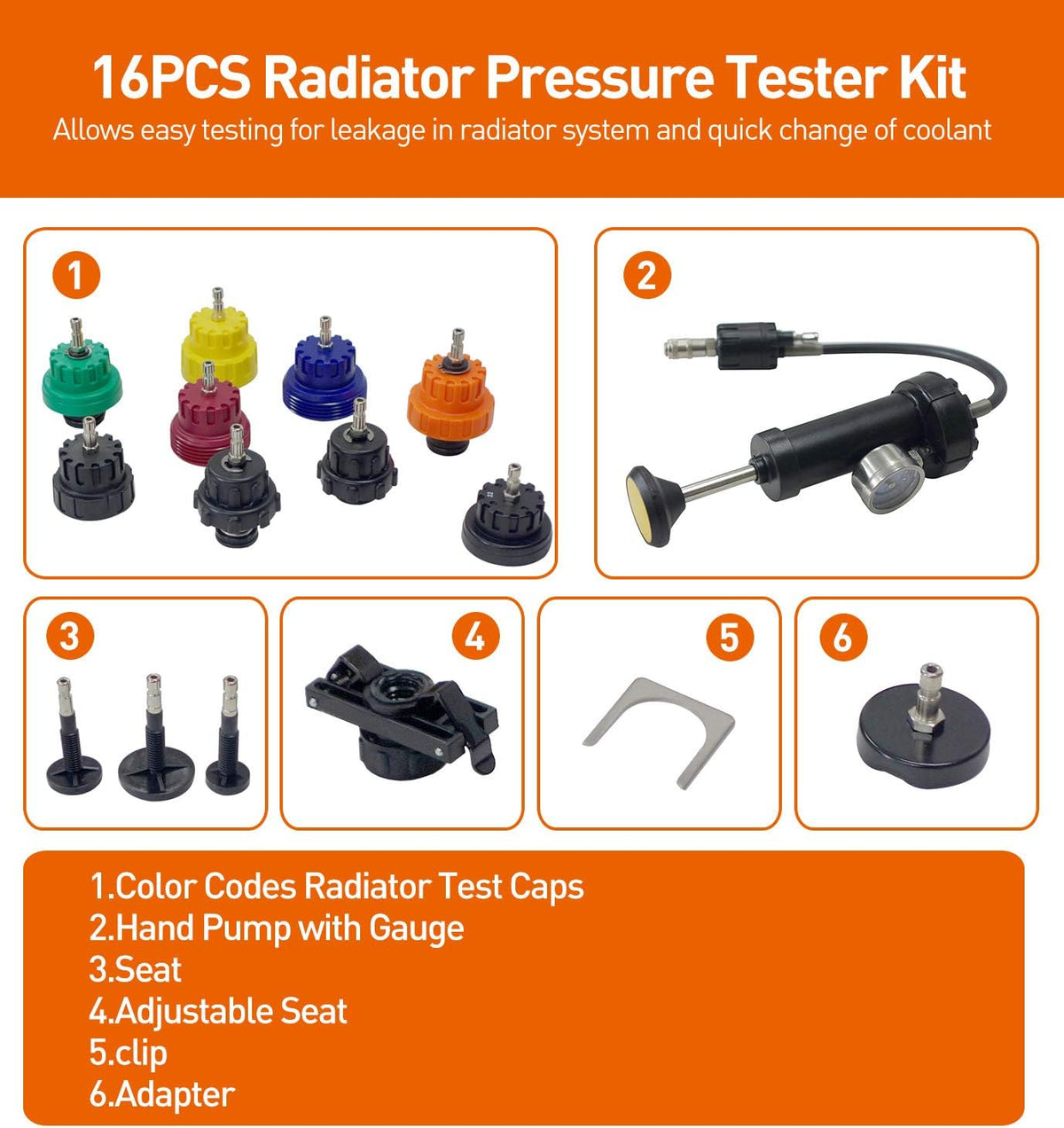 16 PCS Vacuum Type Radiator Pressure Tester Kit C599657