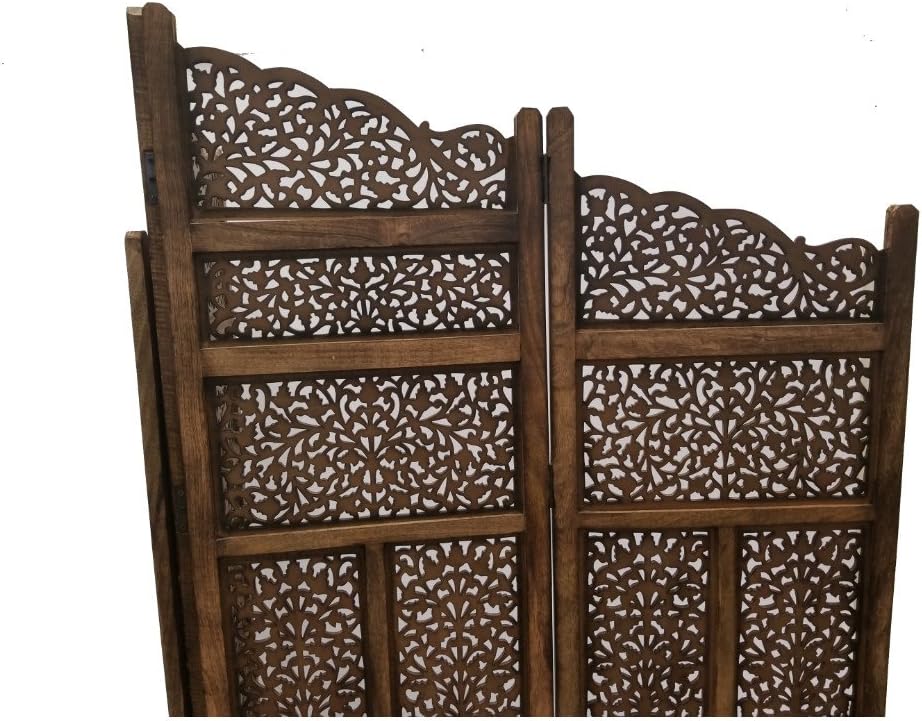 Hand Carved Foldable 4-Panel Wooden Room Divider L1342