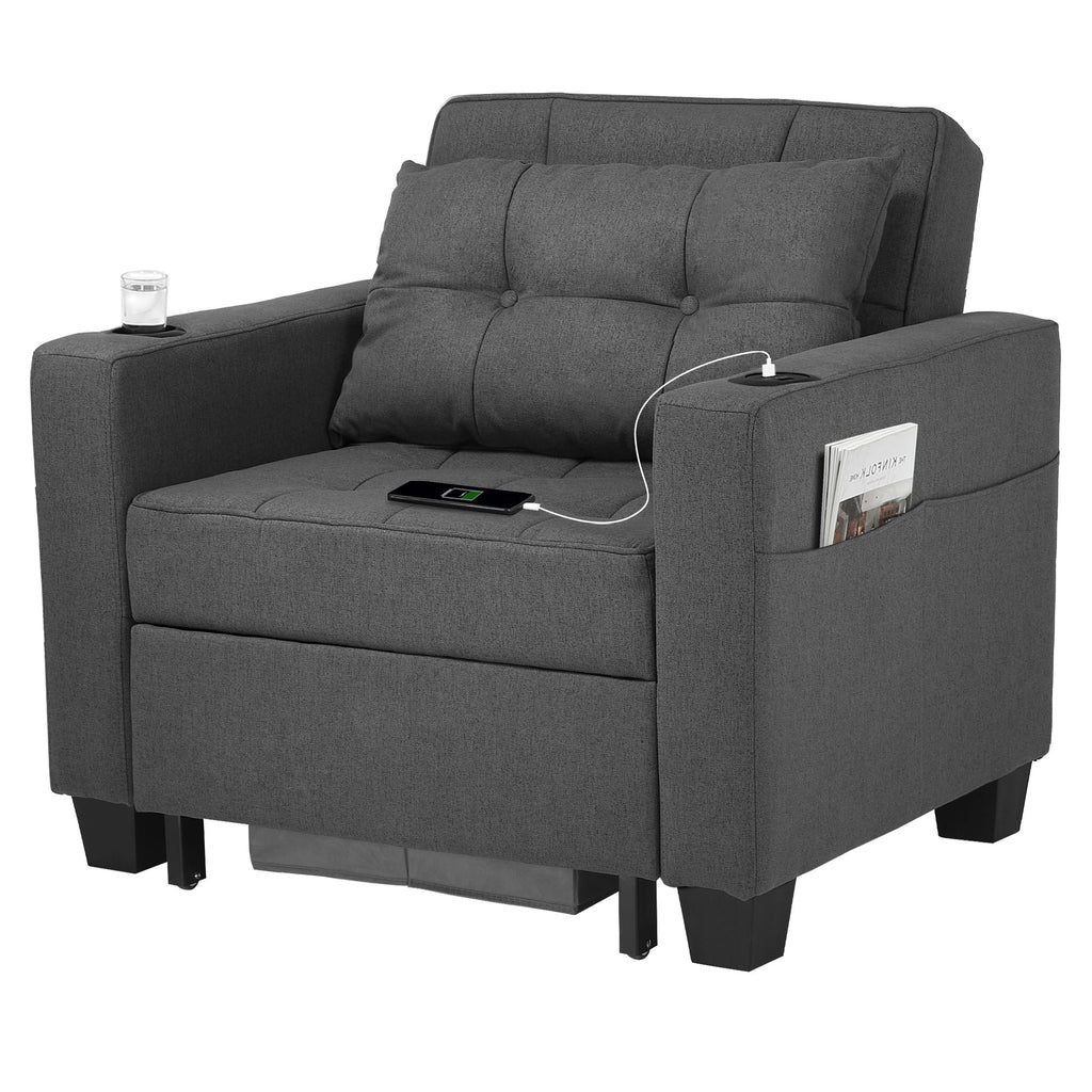 Dark Gray Linen Futon Chair Bed W45152
