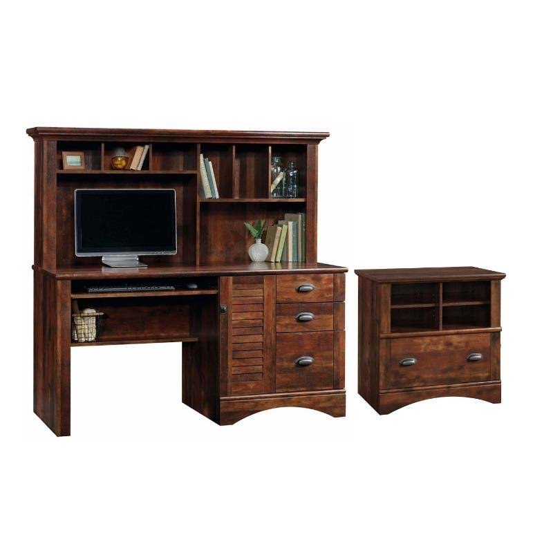 2 Piece Computer Desk with Hutch and File Cabinet Set in Cherry H183