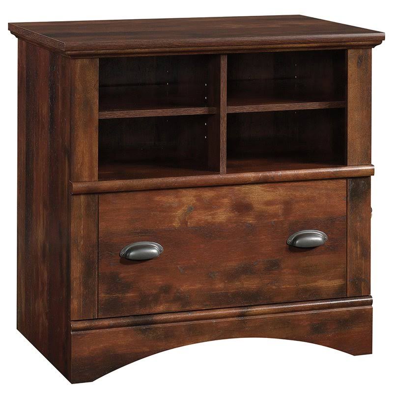 2 Piece Computer Desk with Hutch and File Cabinet Set in Cherry H183
