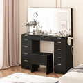 Vanity Desk with Sliding Lighted Mirror, Stool, 8 Storage Shelves, 5 Drawers, Charging Station Y6556