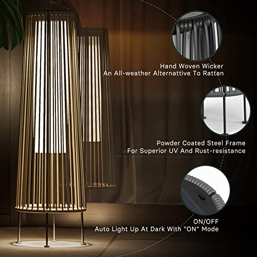 Light Brown Wicker Solar Patio Lamp 2-Pack V453293