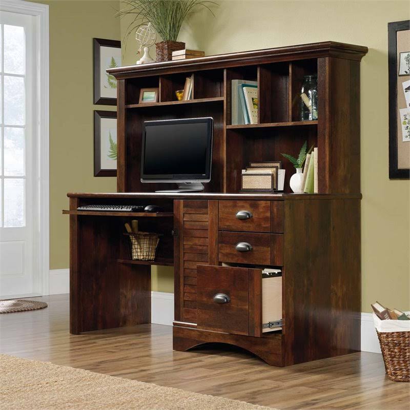 2 Piece Computer Desk with Hutch and File Cabinet Set in Cherry U984