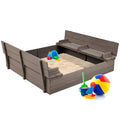 Kids' Outdoor Wooden Sandbox with Foldable Bench Seats Q215712