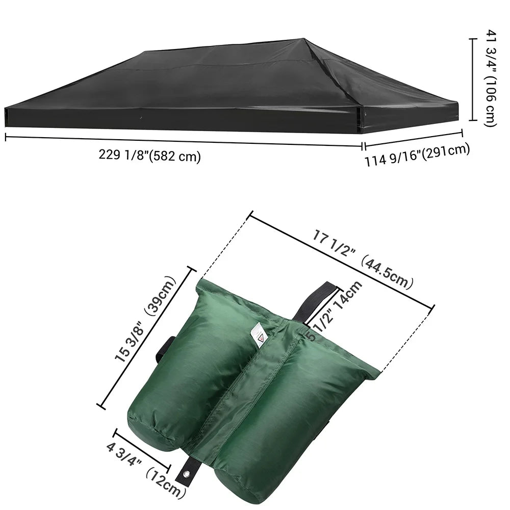 19x9.5 Ft Pop Up Canopy Top Replacement with 4 Set Sand Bags R10052