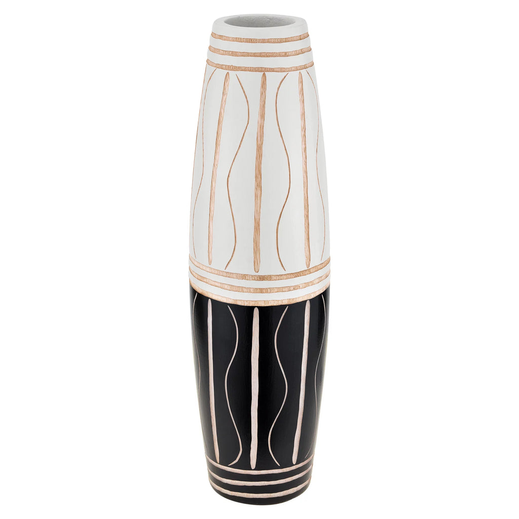 Two-Toned Black and White 14-inch Mango Tree Wood Vase B662