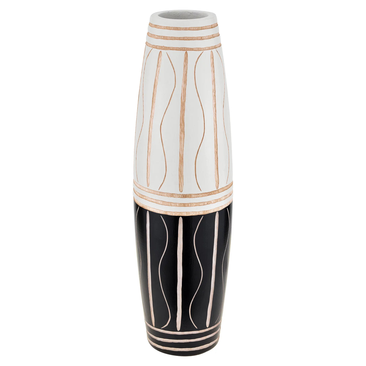 Two-Toned Black and White 14-inch Mango Tree Wood Vase C995059