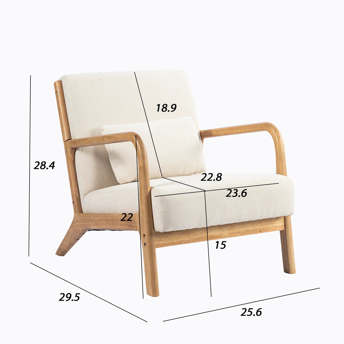 Beige Linen Upholstered Accent Armchair with Solid Wood Frame and Pillow H518
