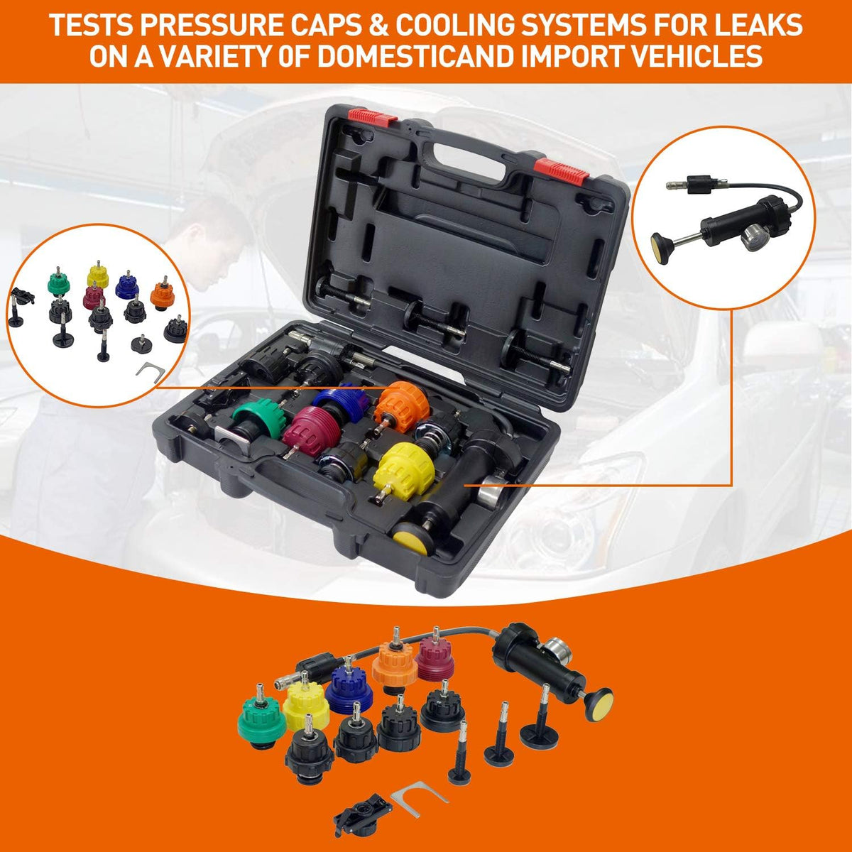 16 PCS Vacuum Type Radiator Pressure Tester Kit T4817