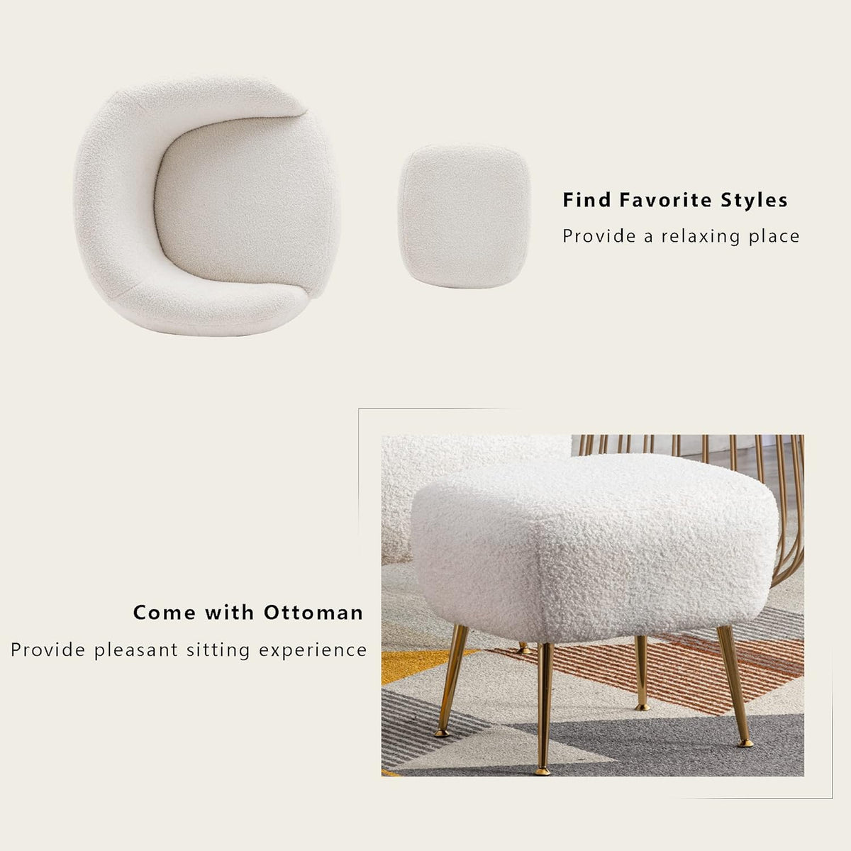Modern Comfy Leisure Accent Chair With Ottoman Teddy Short Plush Particle Velvet Sofa Armchair Y3177