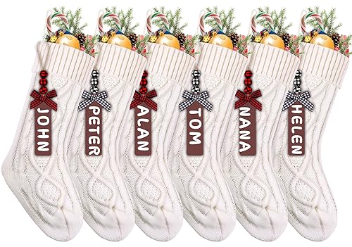 6 Pack 18 Inch Cable Knitted Christmas Stockings with Name Tags L836
