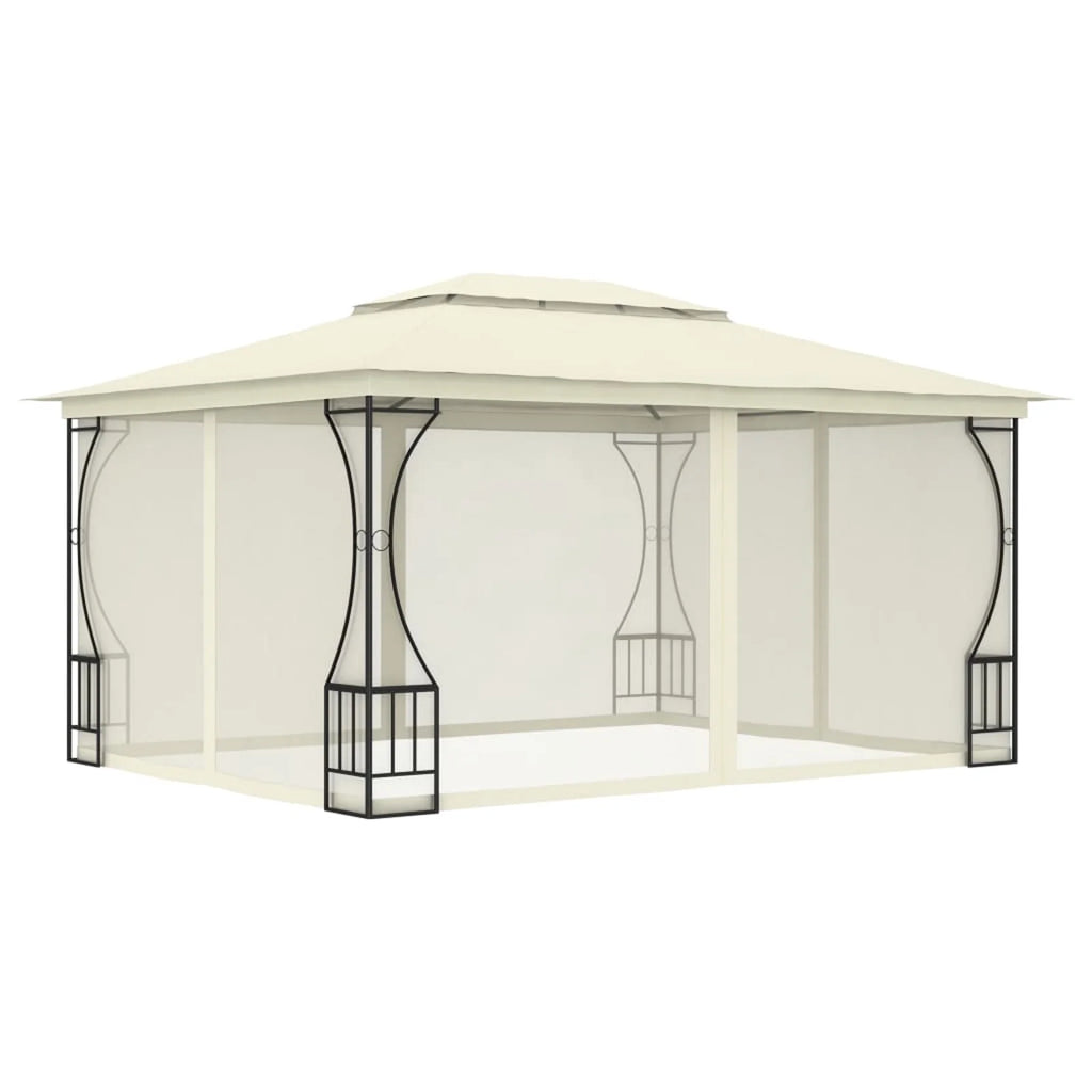 Party Tent Outdoor Gazebo Canopy with Nets Sun Shade Shelter Steel Frame Cream 9.8ft x 13.1ft x 8.7ft A435