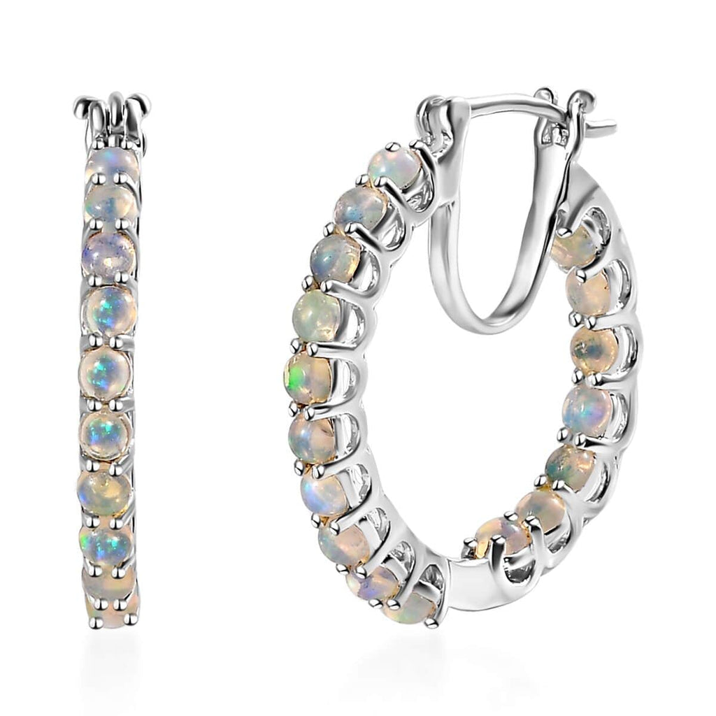 Opal Round 925 Sterling Silver Platinum Plated Inside Out Hoop Earrings Ct 2.13 G90596