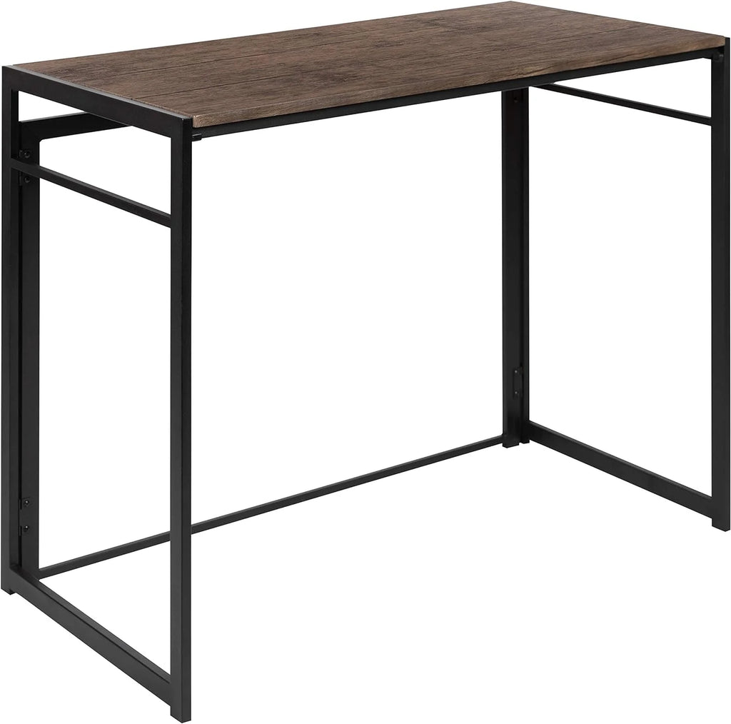 Folding Computer Desk with Rustic Wood Grain Finish and Metal Frame X492348