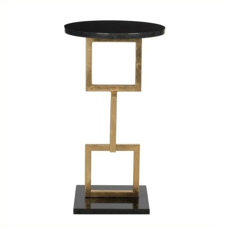 Gold and Black Iron and Marble Accent Table B258047