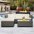 5 Piece Grey PE Rattan Wicker Patio Sofa Set with Glass Coffee Table D18488