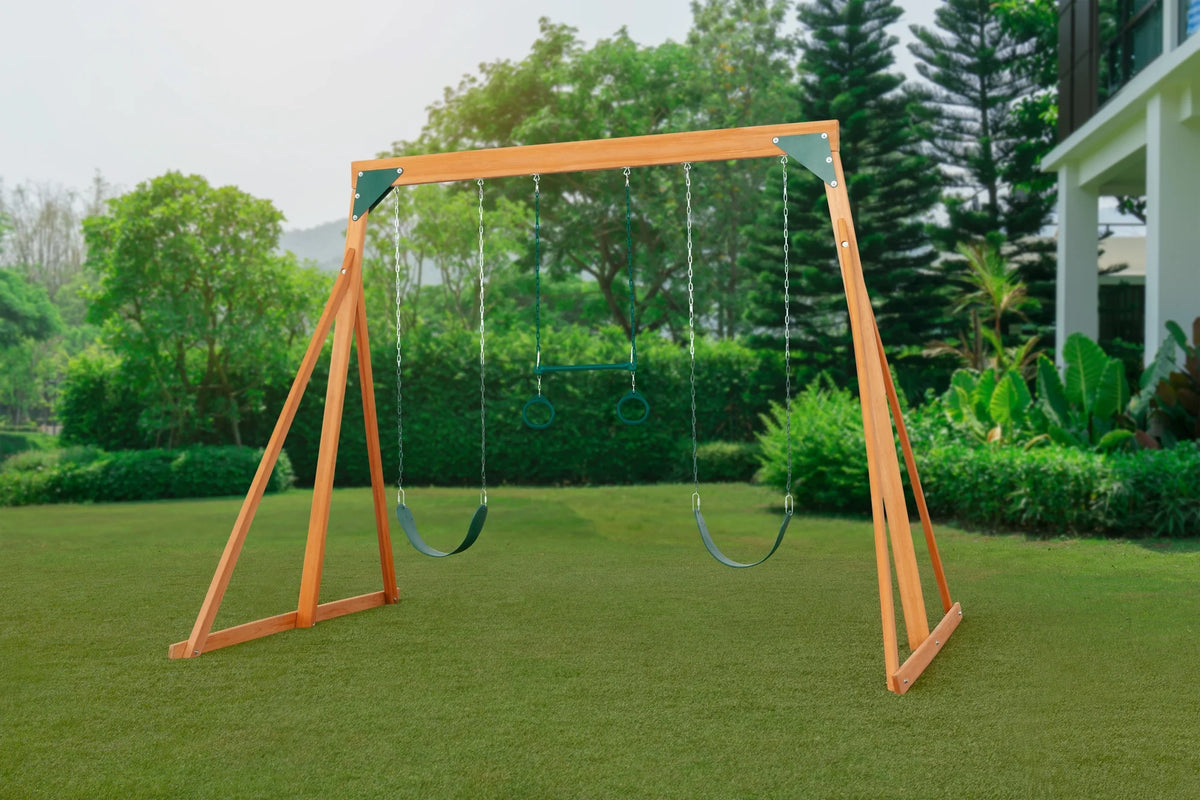Cedar Swingset with Belt Swings and Trapeze Bar P79109