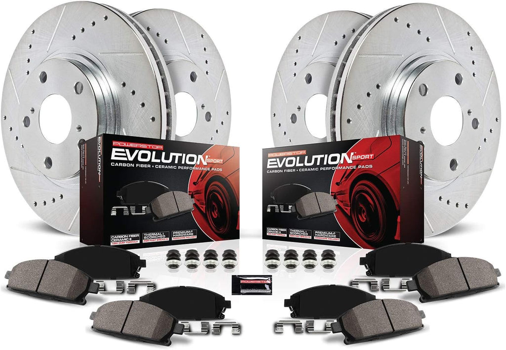 Front and Rear Carbon Fiber Brake Pads with Drilled & Slotted Brake Rotors Kit H321