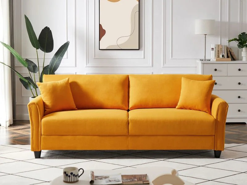 Blue Linen Loveseat Sofa with 2 Pillows V8646
