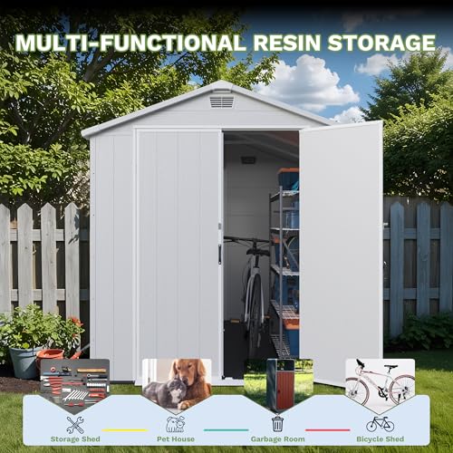 6×8FT Light Gray Plastic Outdoor Storage Shed with Floor Z8540