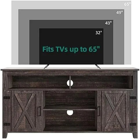 Farmhouse Barn Door TV Stand for 65 Inch TV Dark Rustic Oak I634232