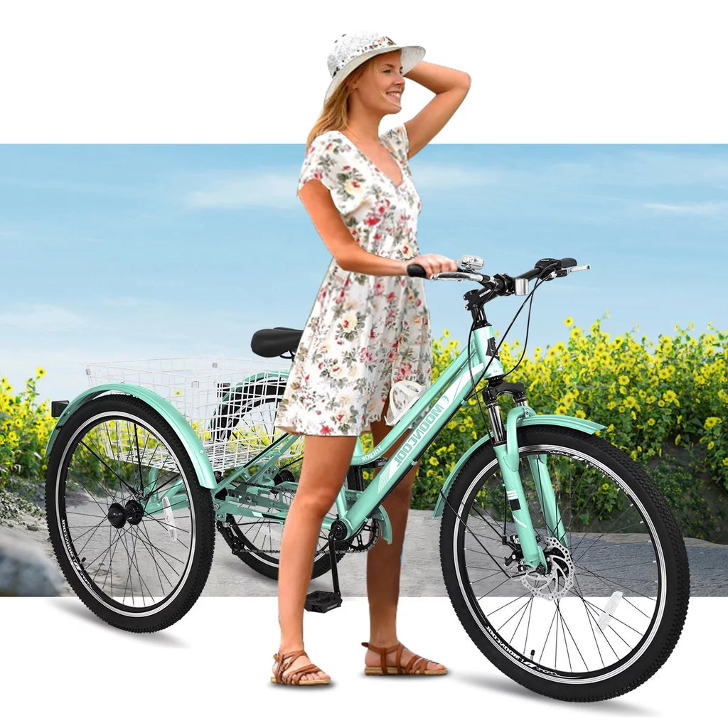 7 Speed Adult Mountain Tricycle with Shopping Basket A52320