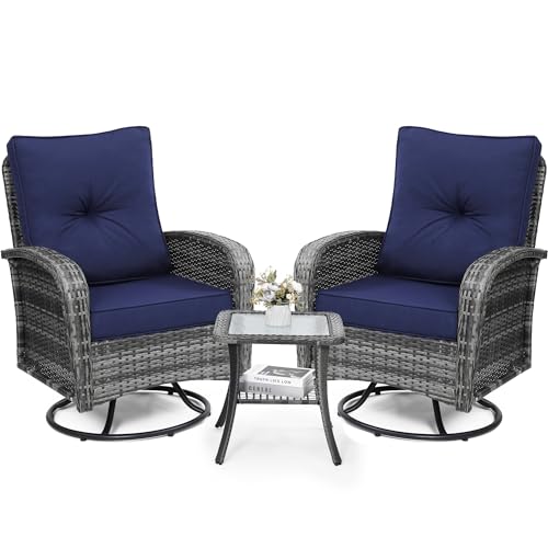 3 Piece Rattan Wicker Bistro Set with Glass Top Table M90793