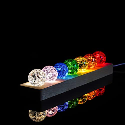 Set of 7 Crystal Balls with LED Wooden Stand E748