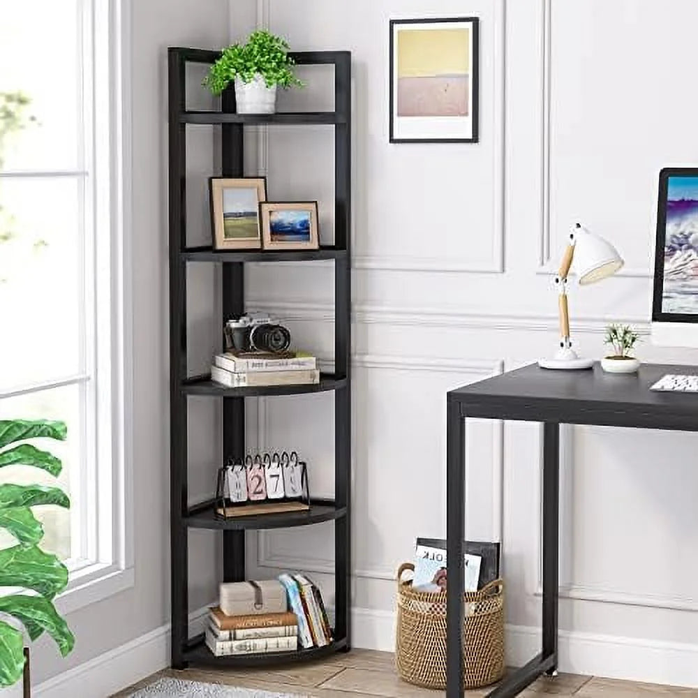 6 Tier 70.9 Inch Tall Corner Bookshelf Black V127