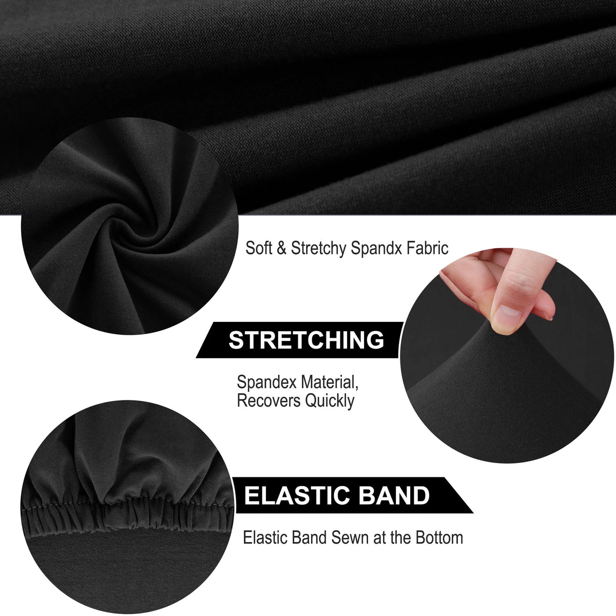 Black Stretch Spandex Dining Chair Covers Set of 4 I93581