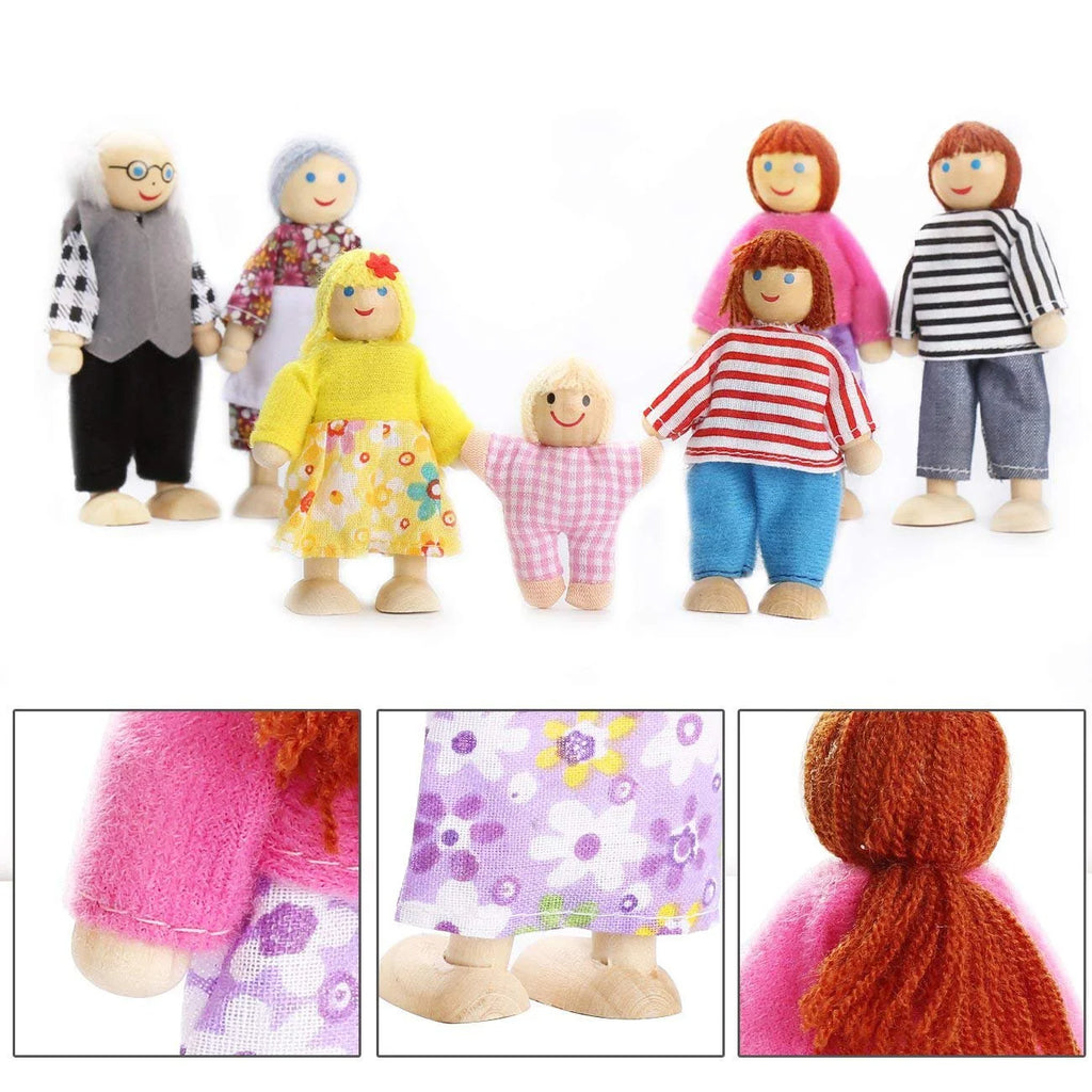 Wooden Dolls Playset Set of 7 People with Dog R41917
