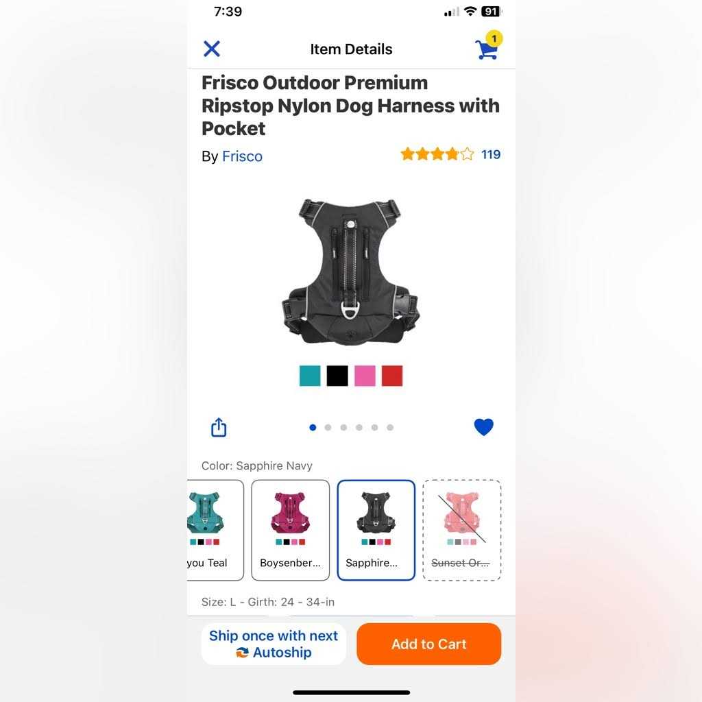 Ripstop Dog Harness with Expandable Pocket V374563