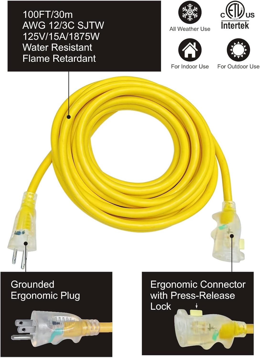 Yellow 100ft Heavy-Duty Cold Weather Cord J779
