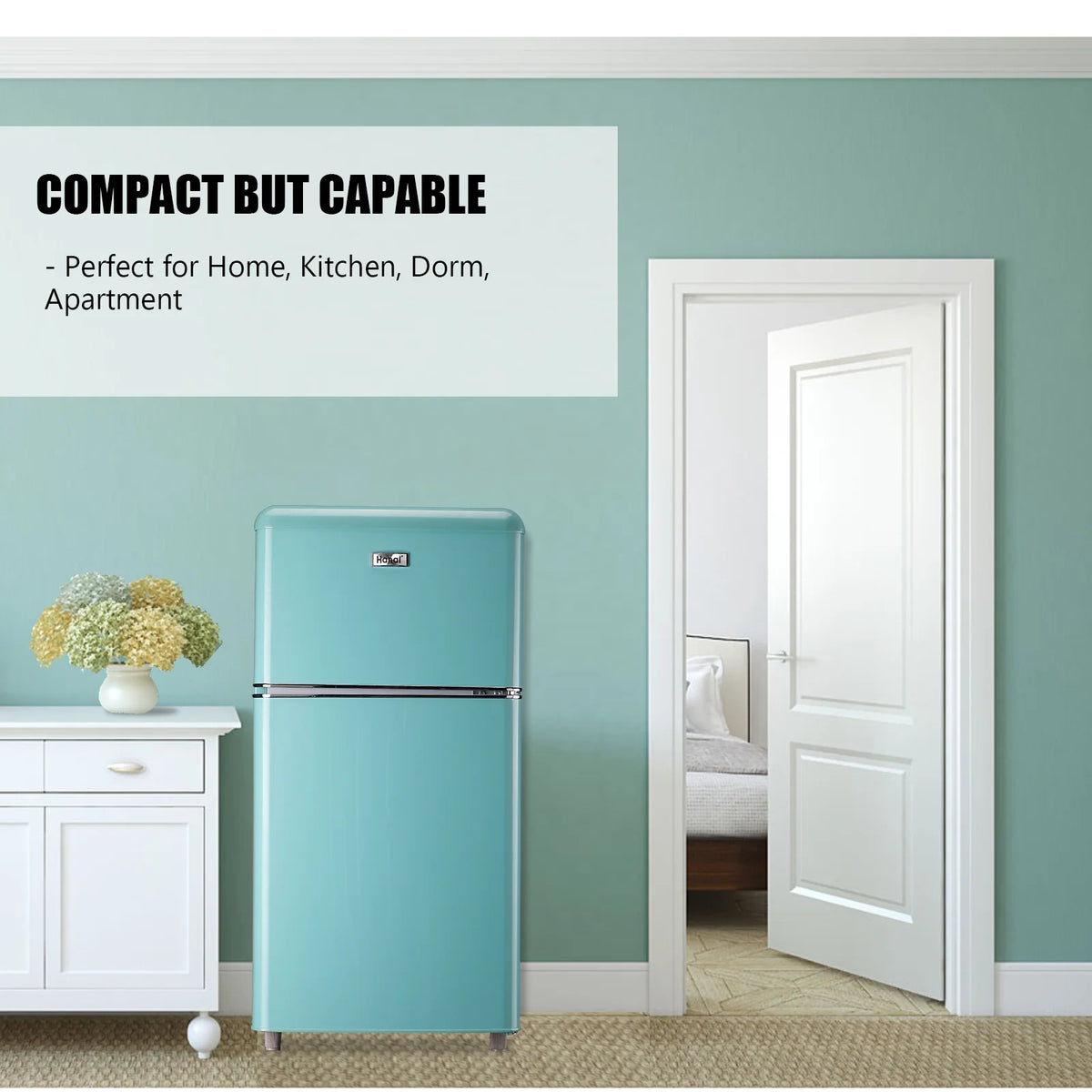 3.2 Cubic Feet Retro Dual Door Mini Fridge with Freezer F820