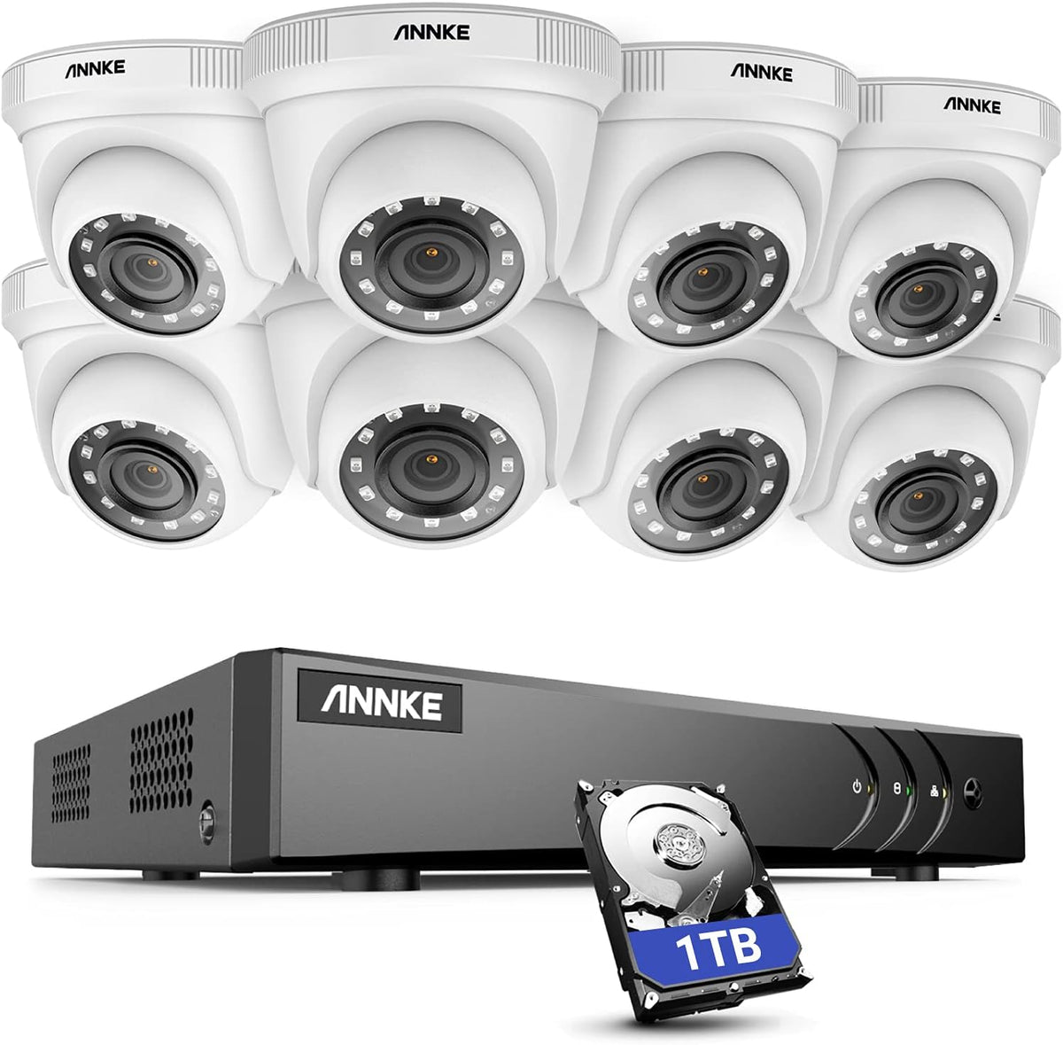 8 Channel 5MP Lite H.265+ DVR with 1 TB HDD and 8 HD 1920TVL 1080p CCTV Dome Cameras V56861