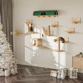 16 Pcs Wooden Cat Wall Shelves with Bed and Scratching Post W2223