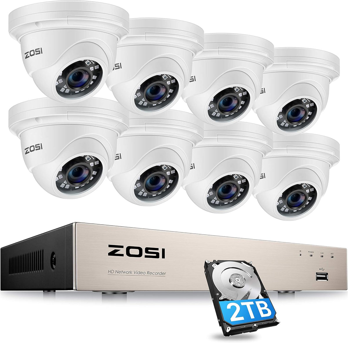 8CH 5MP PoE Security Camera System with 2TB HDD and 8pcs Wired Indoor Outdoor Cameras with 80ft Night Vision Y988