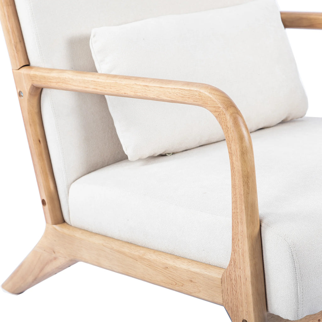Beige Linen Upholstered Accent Armchair with Solid Wood Frame and Pillow H518