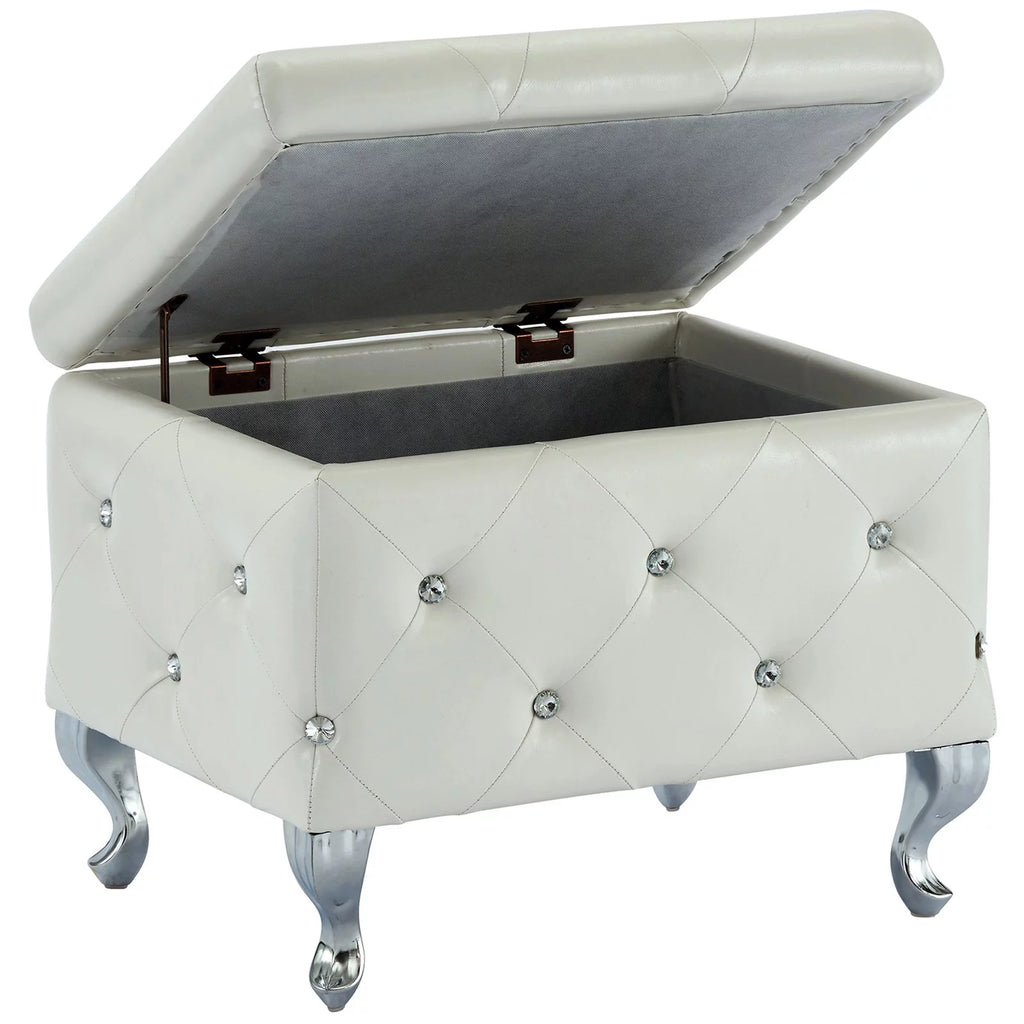 Faux Leather & Metal Square Storage Ottoman W481