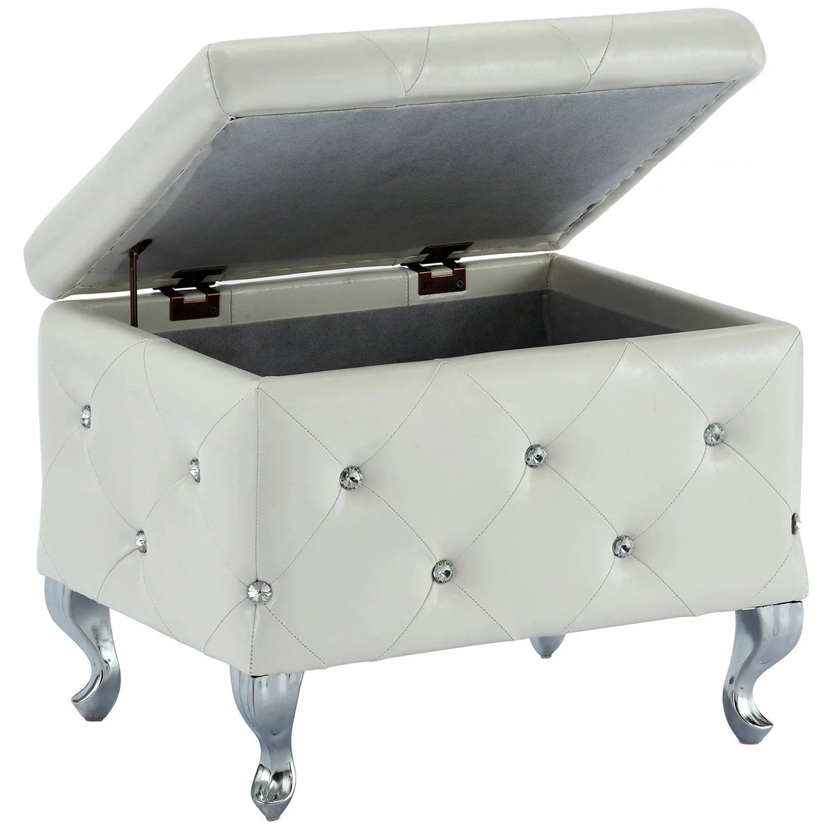 Faux Leather & Metal Square Storage Ottoman W481