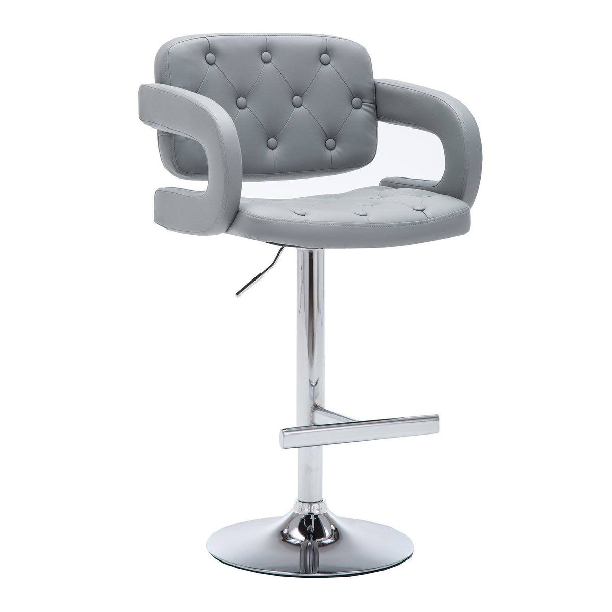 Gray Swivel Barstool with Arms and Button Tufted Seating Q7873