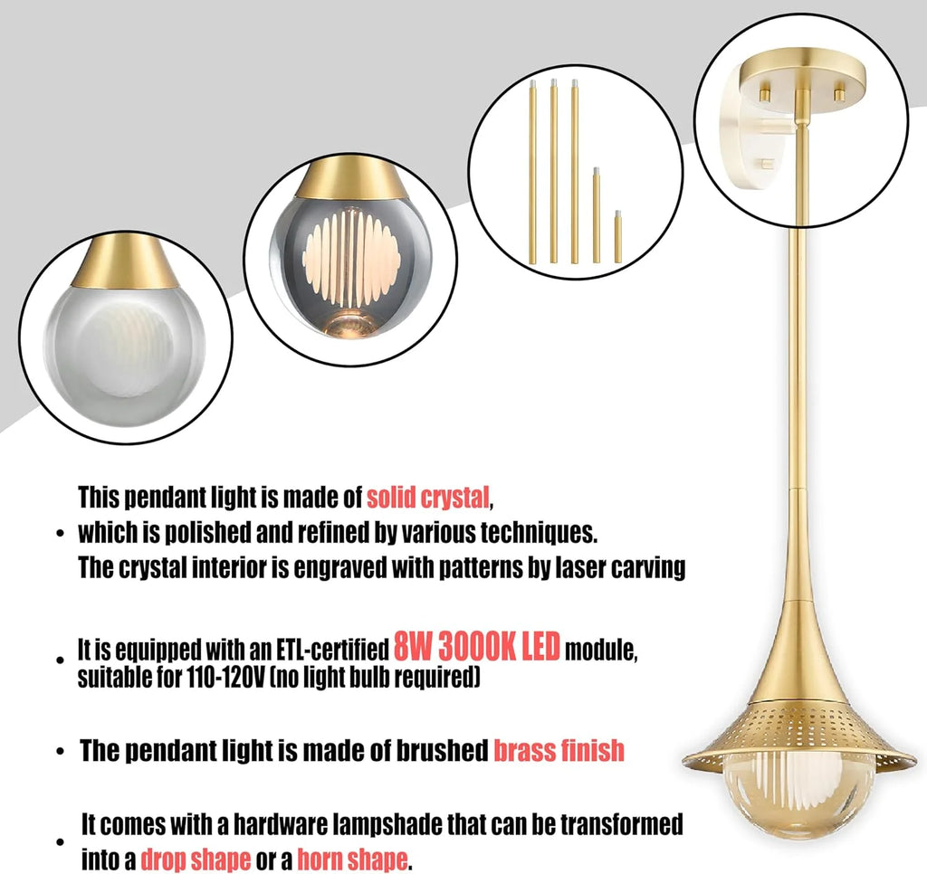 Gold Crystal Pendant Lights with Shade Q766319