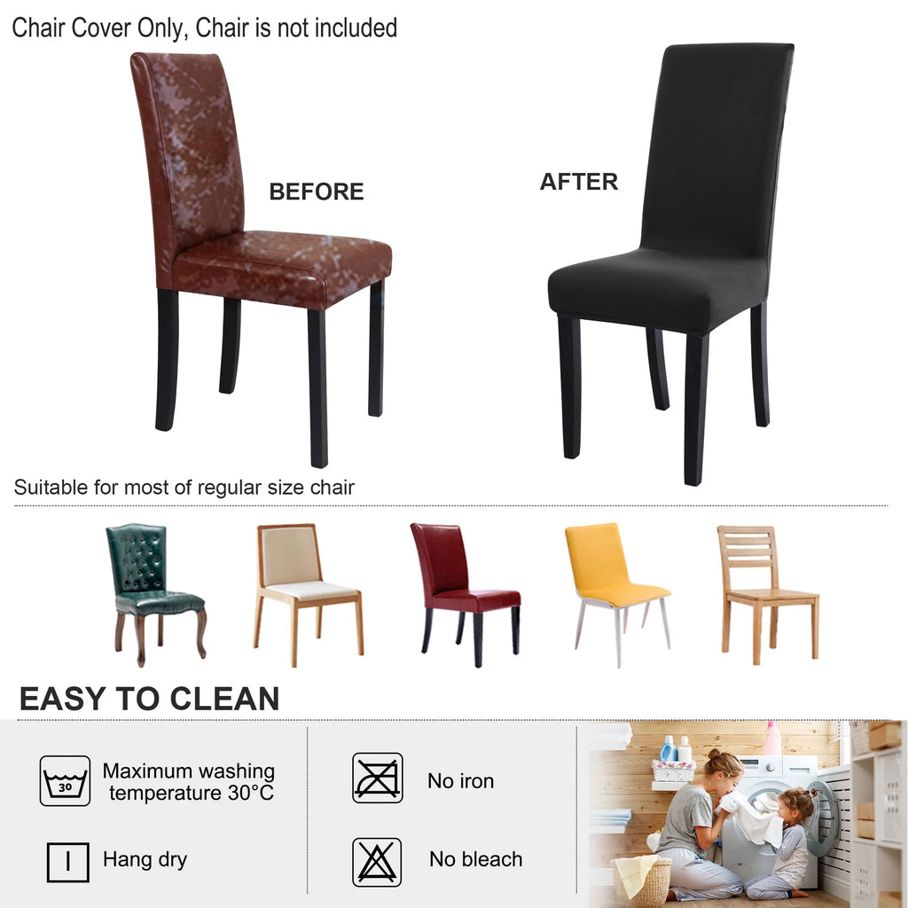 Black Stretch Spandex Dining Chair Covers Set of 4 U6902