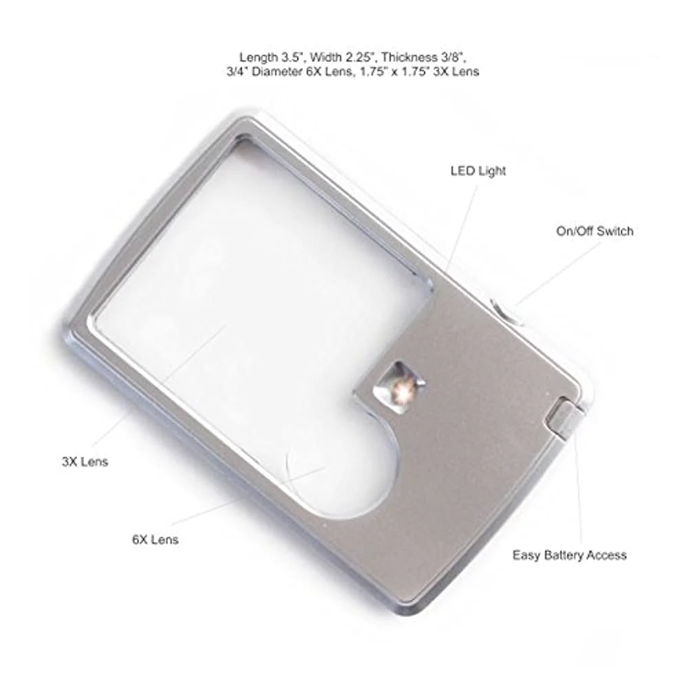 Pocket Magnifier with Light Bundle - 2 Pocket Magnifying Glasses, 3X Lighted Magnifying Glass, 6X Magnifying Lens Loupe Y5437
