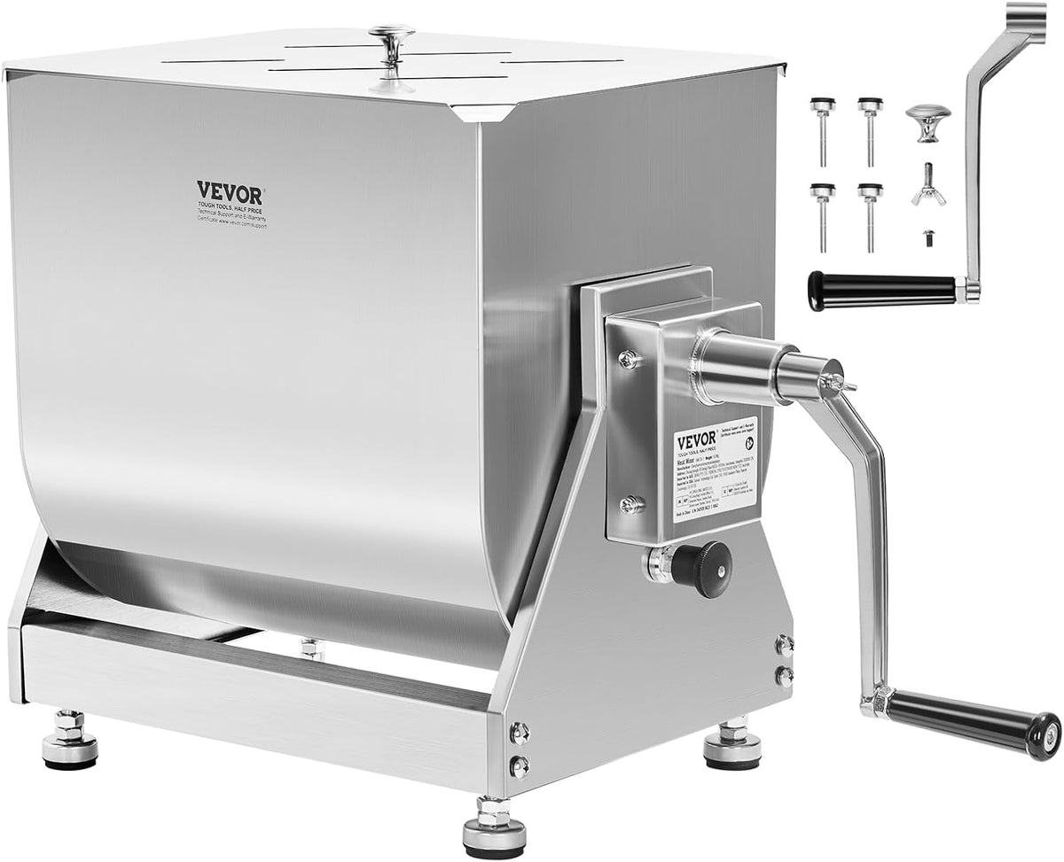 30 Pound Capacity Stainless Steel Manual Meat Mixer with Lid and Handle F93172