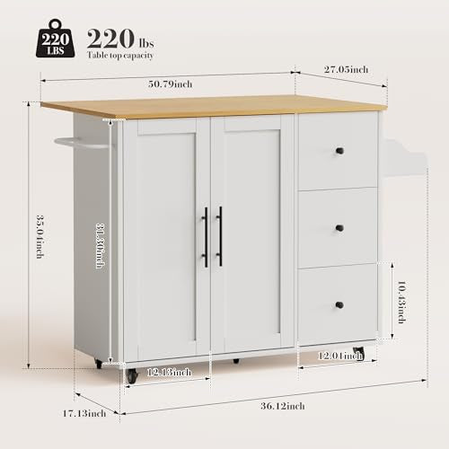 White Rolling Kitchen Island with Storage A28026