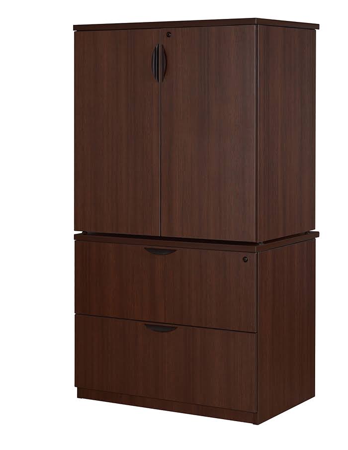 Cherry Lateral File with Stackable Storage Cabinet W8402