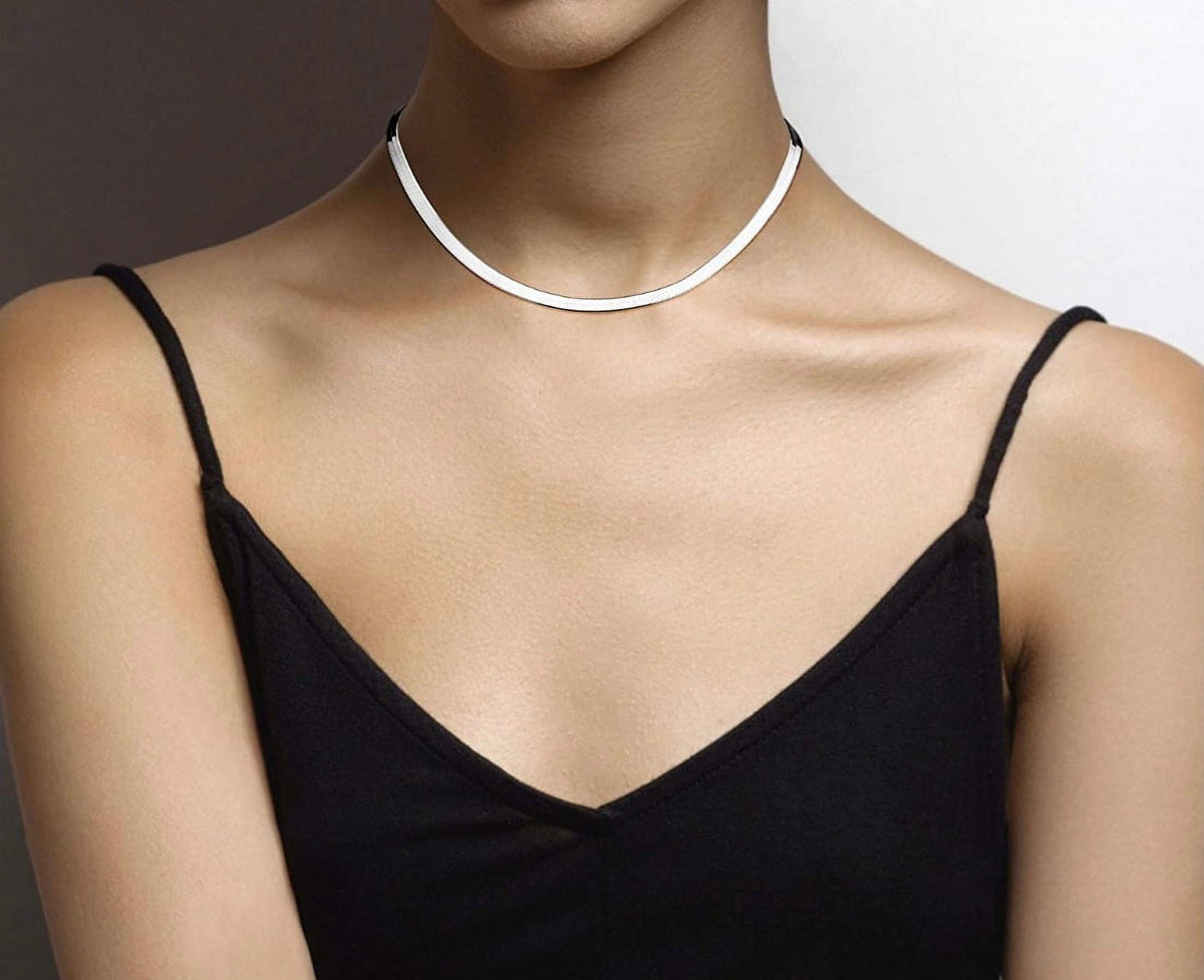 925 Sterling Silver Herringbone Chain Necklace Z60034