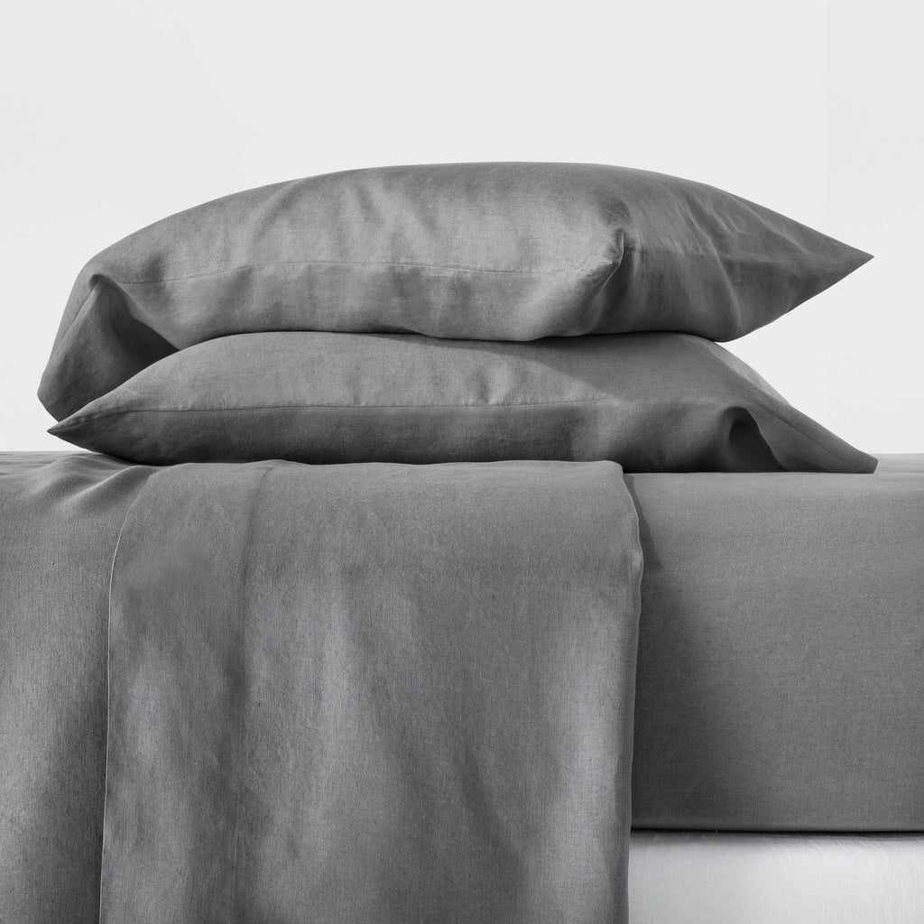 California King 100% Washed Hemp Solid Sheet Set Dark Gray X35504